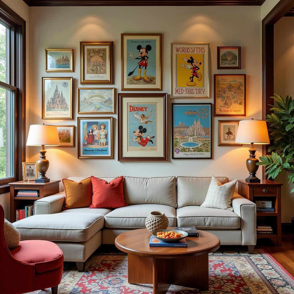 Vintage Disney Wall Art in a Living Room