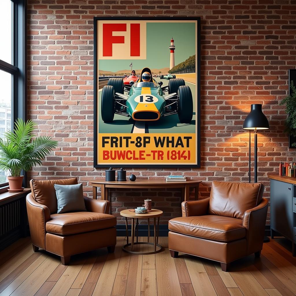 Vintage F1 Poster Wall Art in a Retro-Styled Room