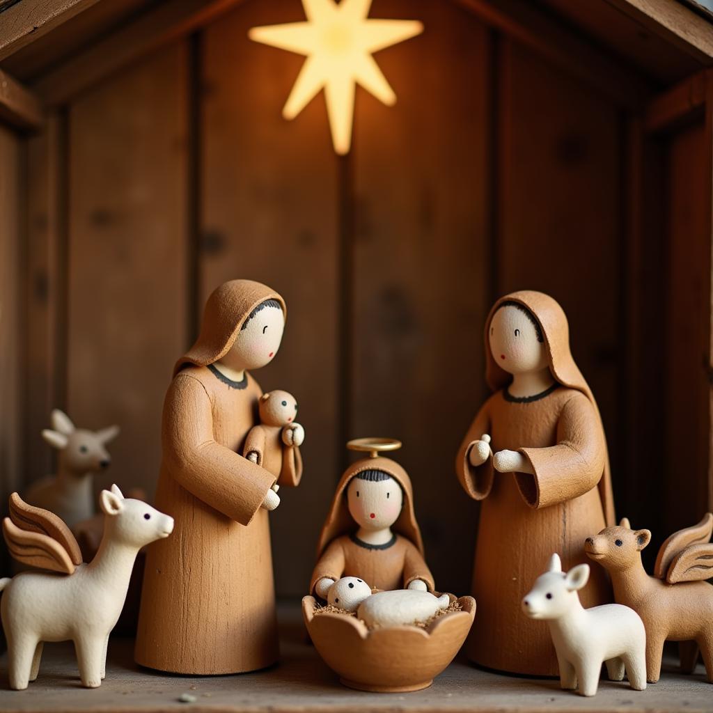 Vintage Folk Art Christmas Creche Nativity Scene