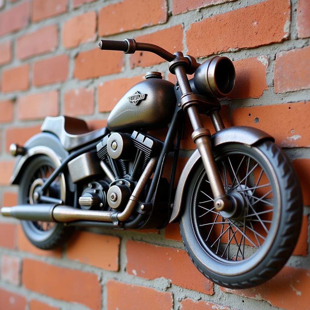 Vintage Metal Motorcycle Wall Art - Classic Chopper Design