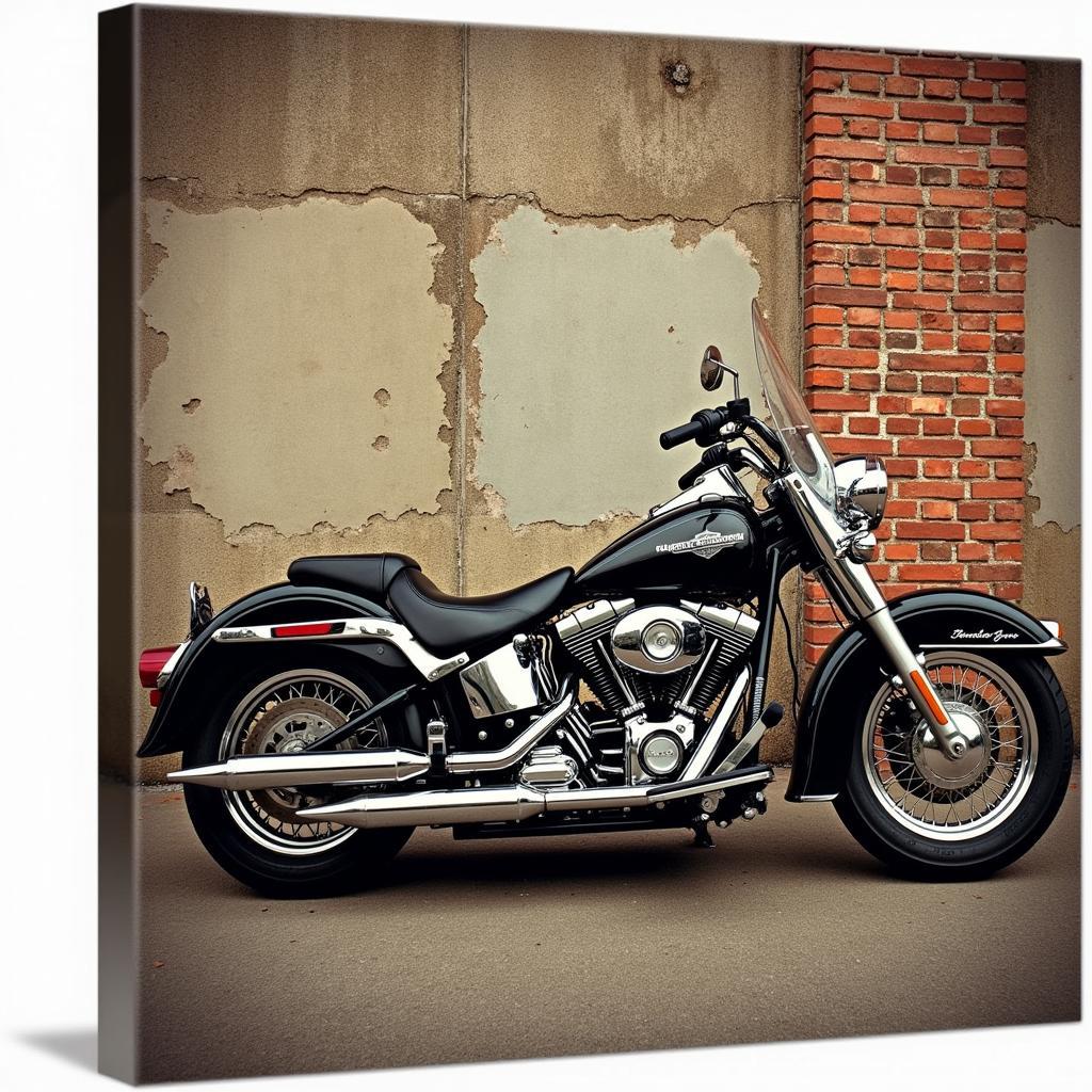 Vintage Motorcycle Canvas Art Depicting a Classic Harley-Davidson