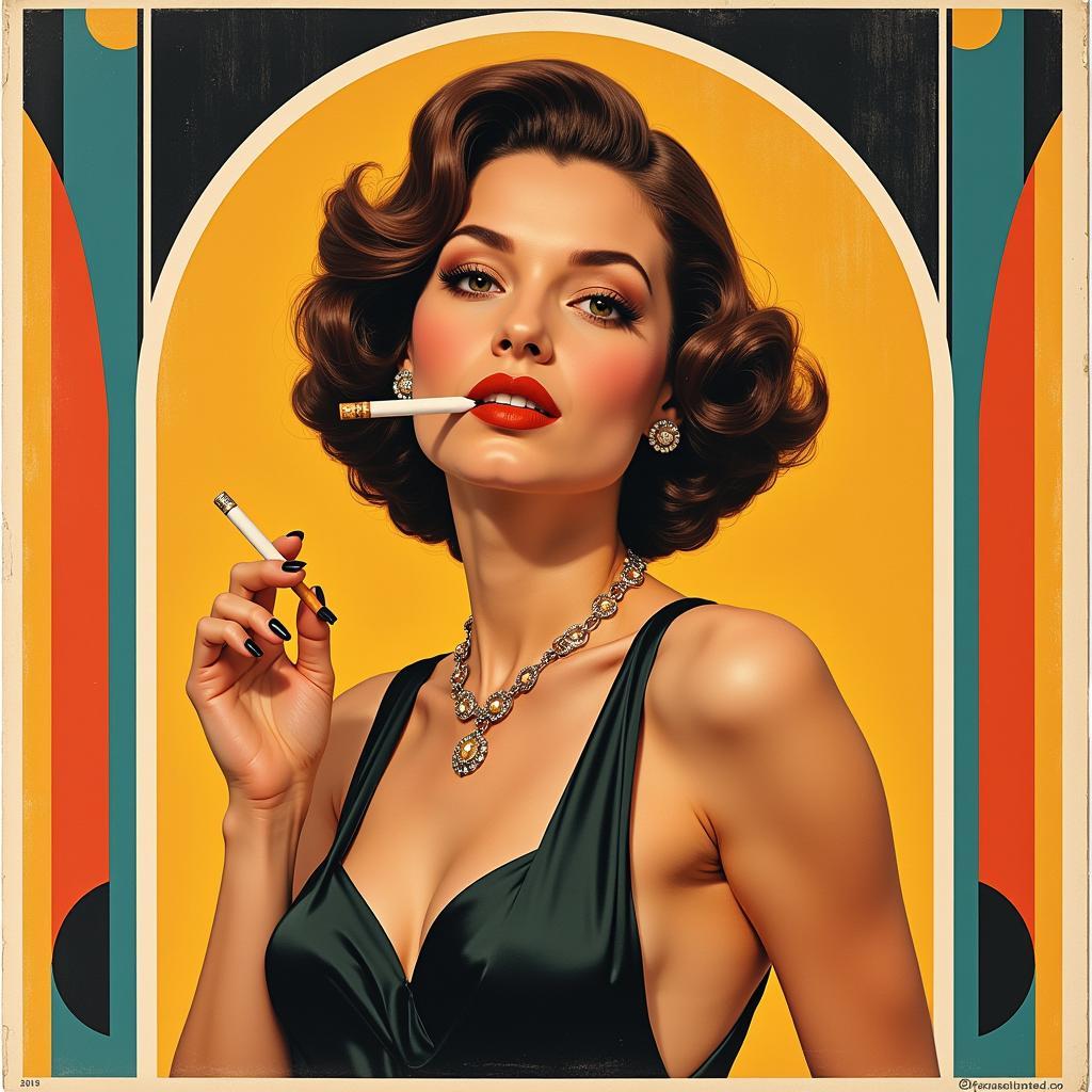 Vintage Tobacco Advertising Poster Depicting a Glamorous Woman Smoking