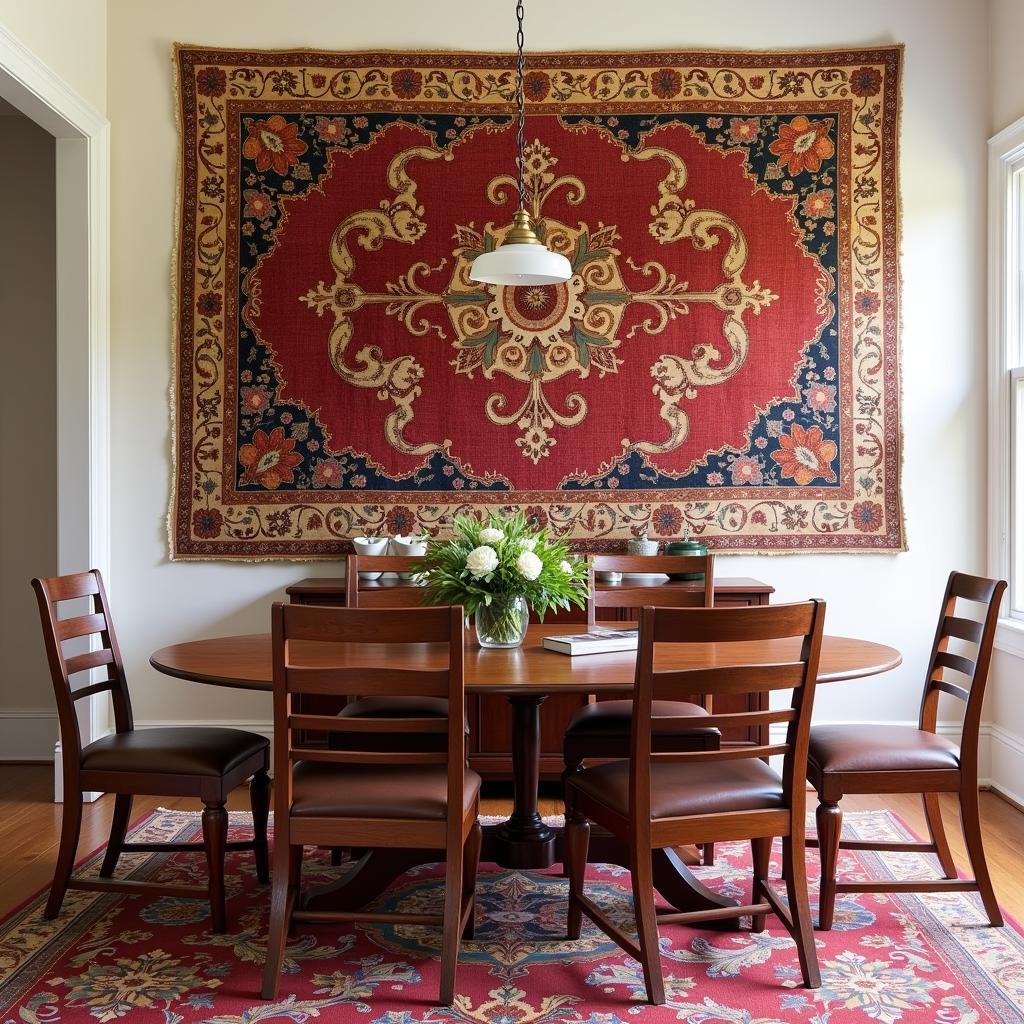 Vintage Wall Rug Art in a Dining Room