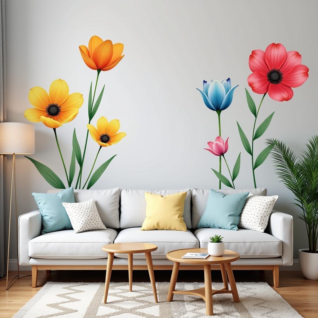 Floral Vinyl Art Decals for Living Room