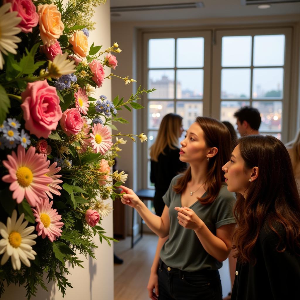 Visitors Admiring Floral Arrangements at de Young Museum