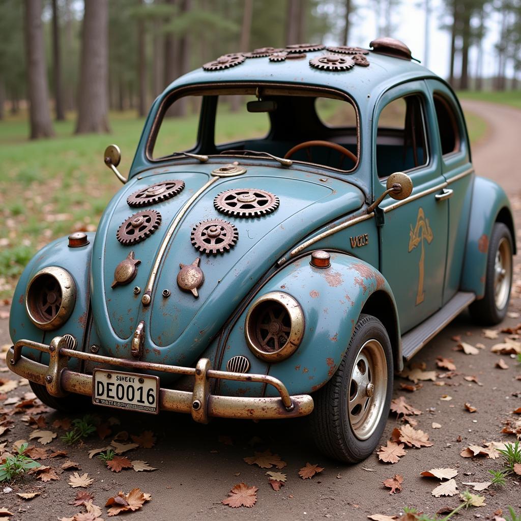 VW Beetle Metal Sculpture Recycled Parts