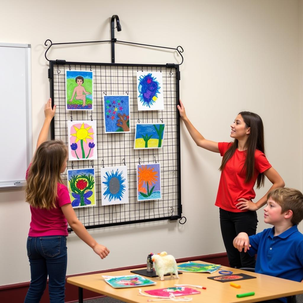 Wall-Mounted Art Drying Rack in a Classroom