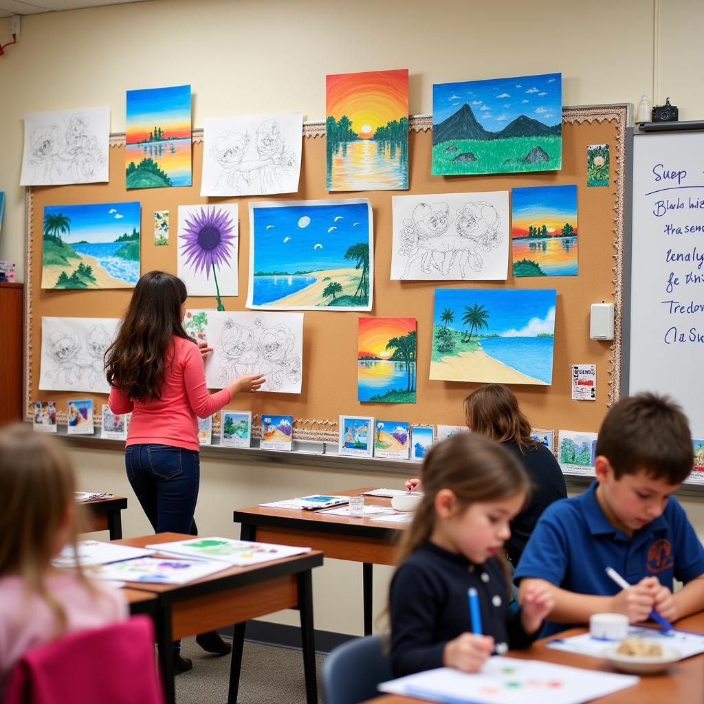 Wall-mounted Drying Art Rack in Art Classroom