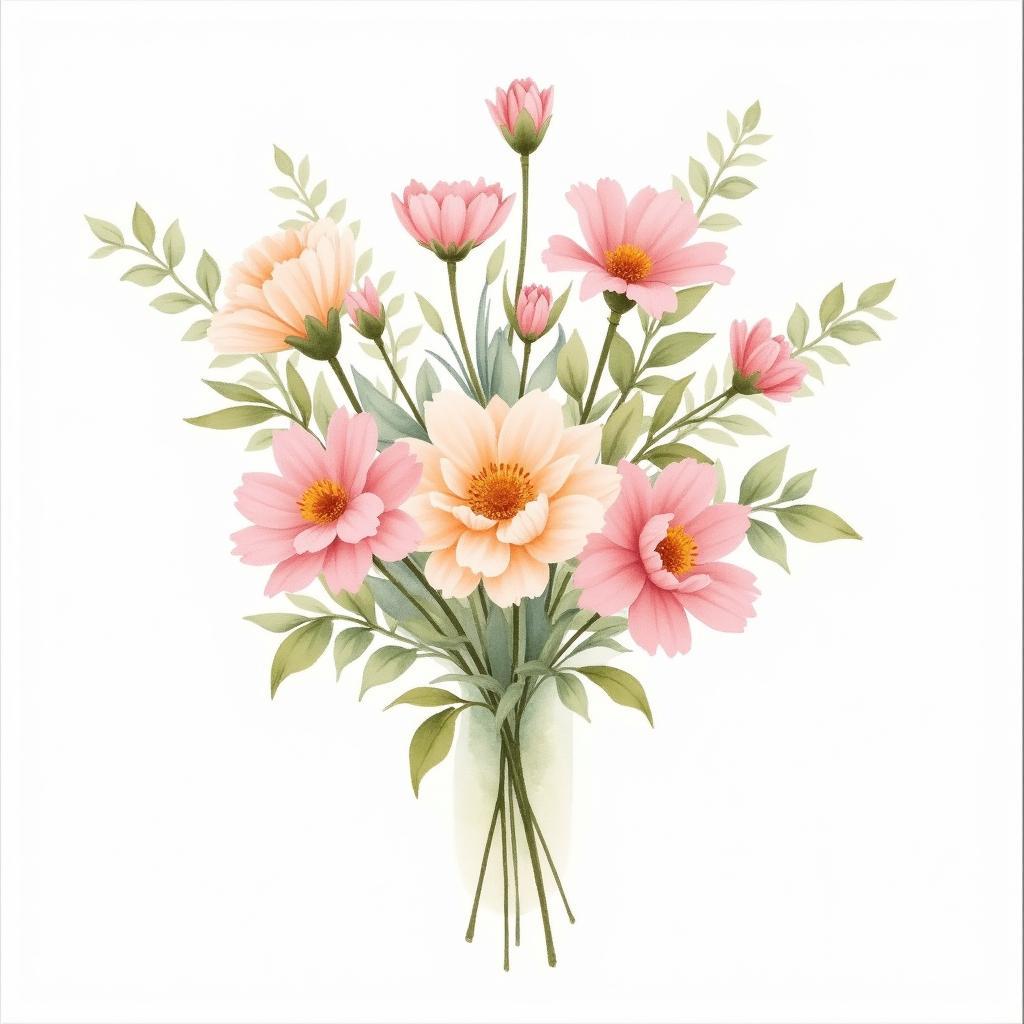 Watercolor painting of flowers in soft, pastel tones, showcasing the delicate and ethereal qualities of floral art.