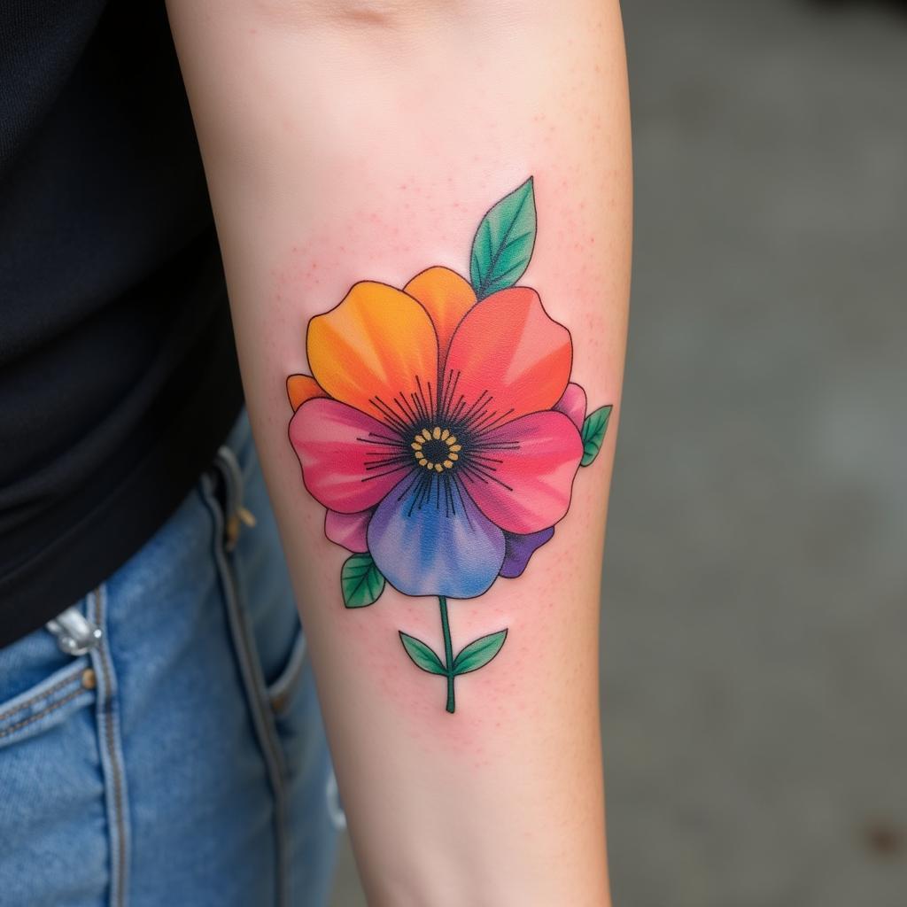 Watercolor Flower Tattoo on Arm