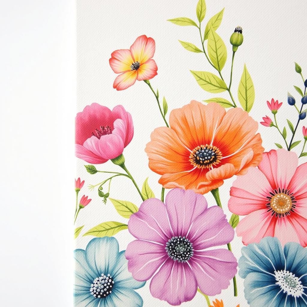 Watercolor Print Art: Vibrant Floral Design on Canvas