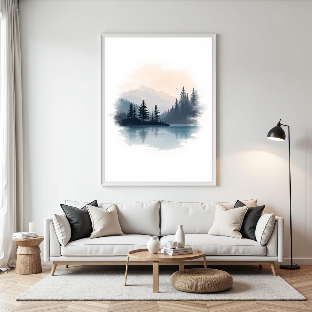 Watercolor Print Art in a Modern Living Room