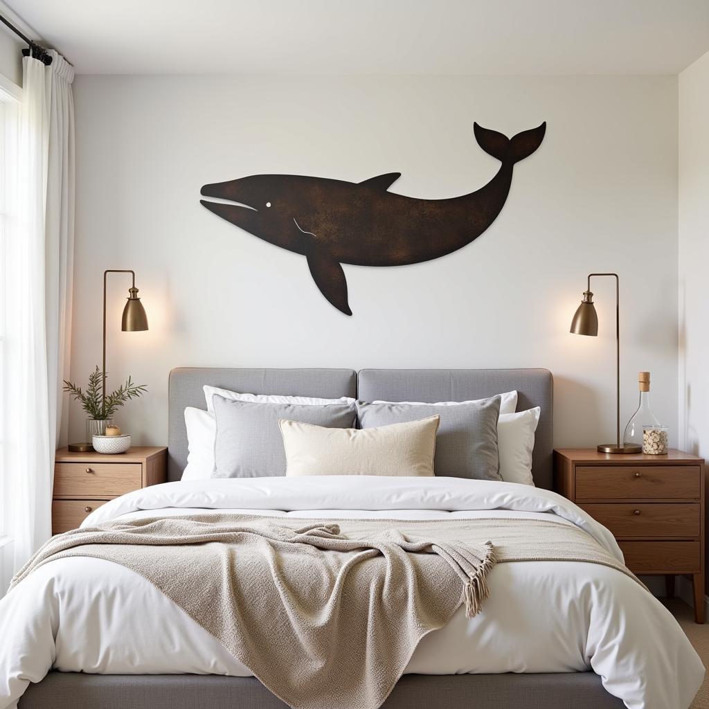 Whale Metal Wall Art in a Bedroom Setting