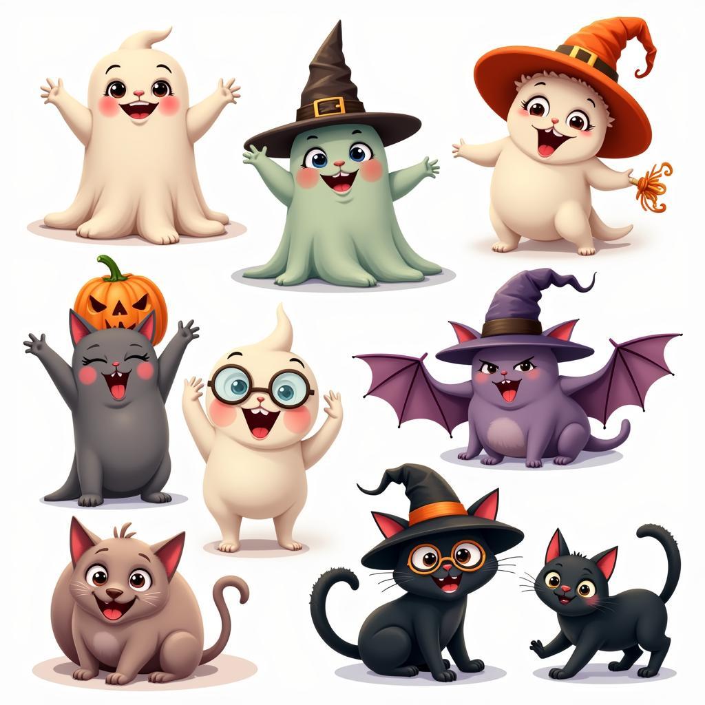 Whimsical Halloween Characters: Cute Ghosts, Witches, and Black Cats