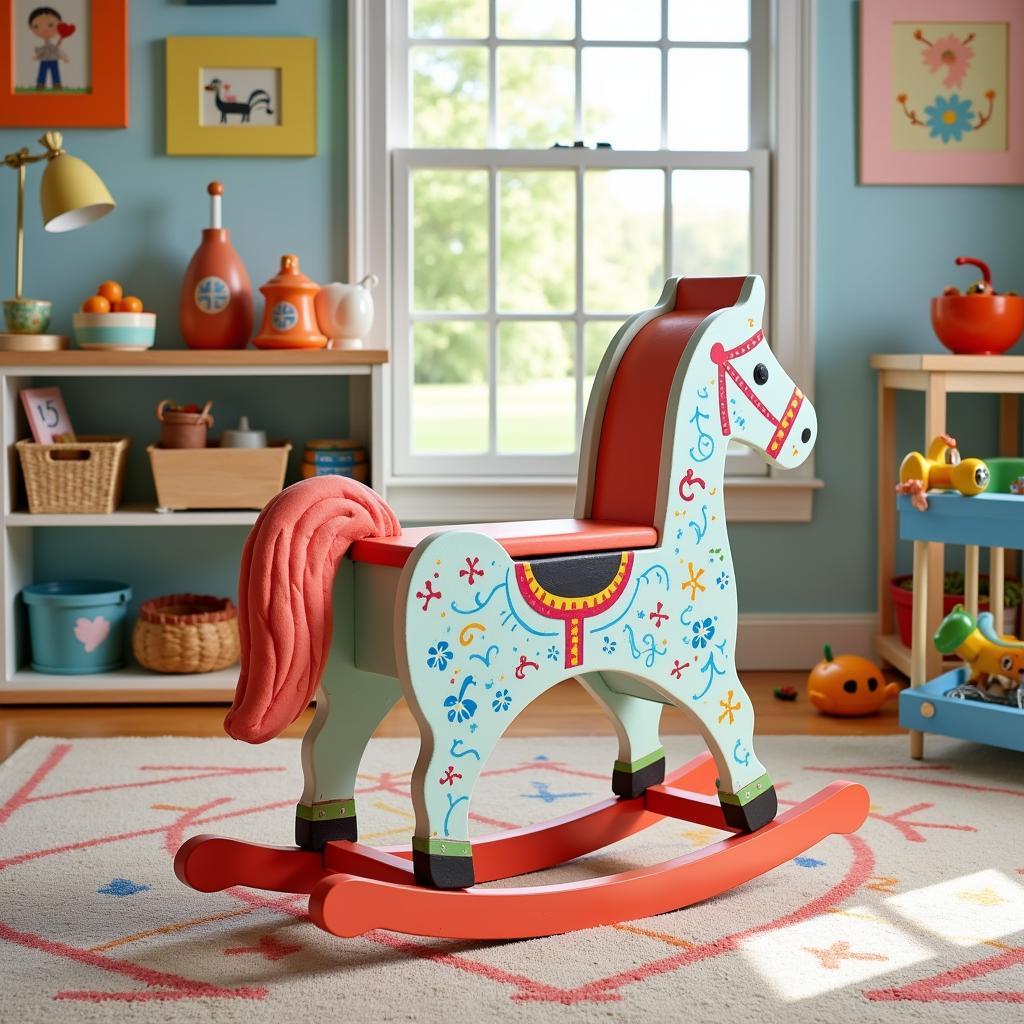 Whimsical Painted Art Horse Bench in a Child's Room