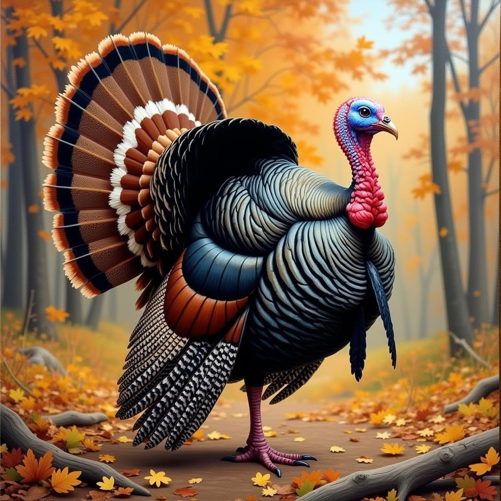 Wild Turkey in Traditional Oil Painting