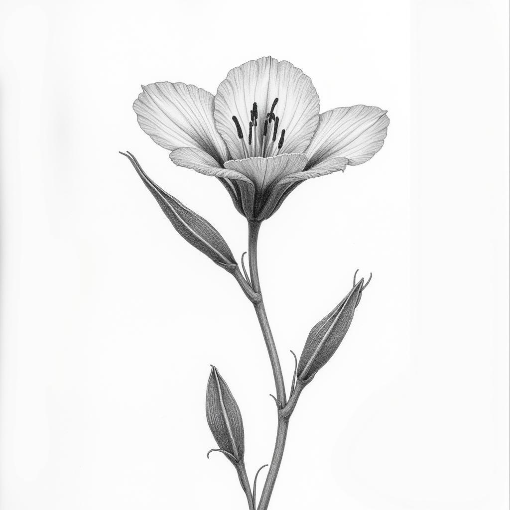 Detailed Pencil Drawing of a Wildflower