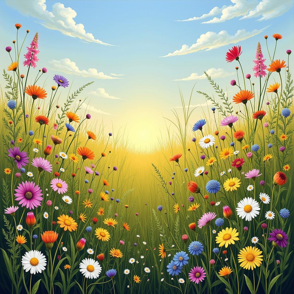 Wildflower Field Landscape Painting