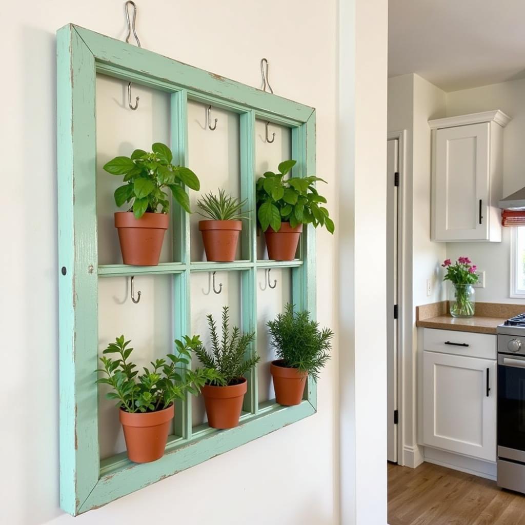 Window Frame Wall Art as a Kitchen Herb Garden