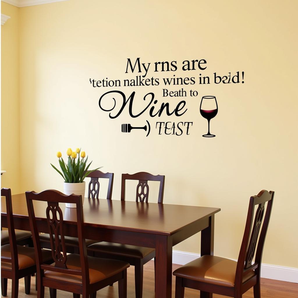 Elegant wine quotes wall stickers enhancing a dining room atmosphere.