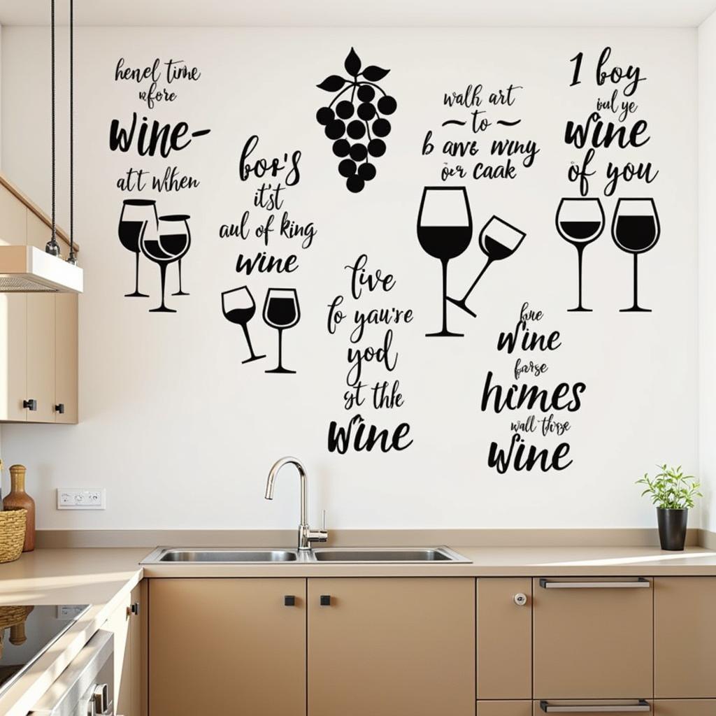 Wine wall art stickers add a touch of elegance to a kitchen setting