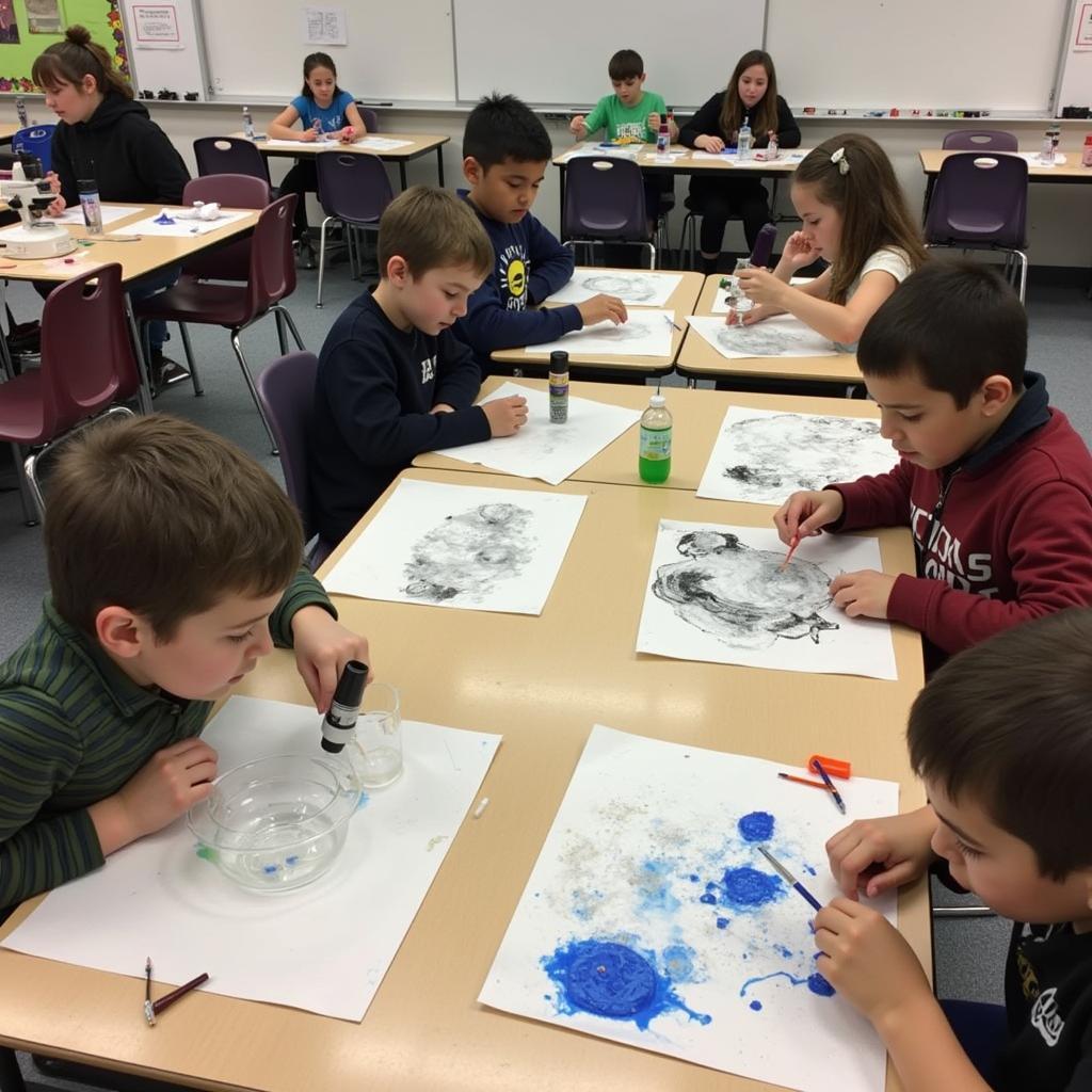 Integrating winter science concepts into art projects: snowflake formation, ice properties, and animal hibernation.