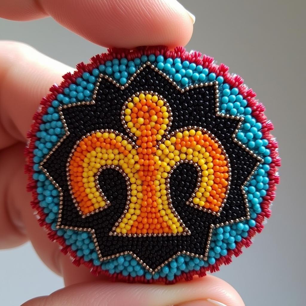 Wixarika beaded art with peyote symbols