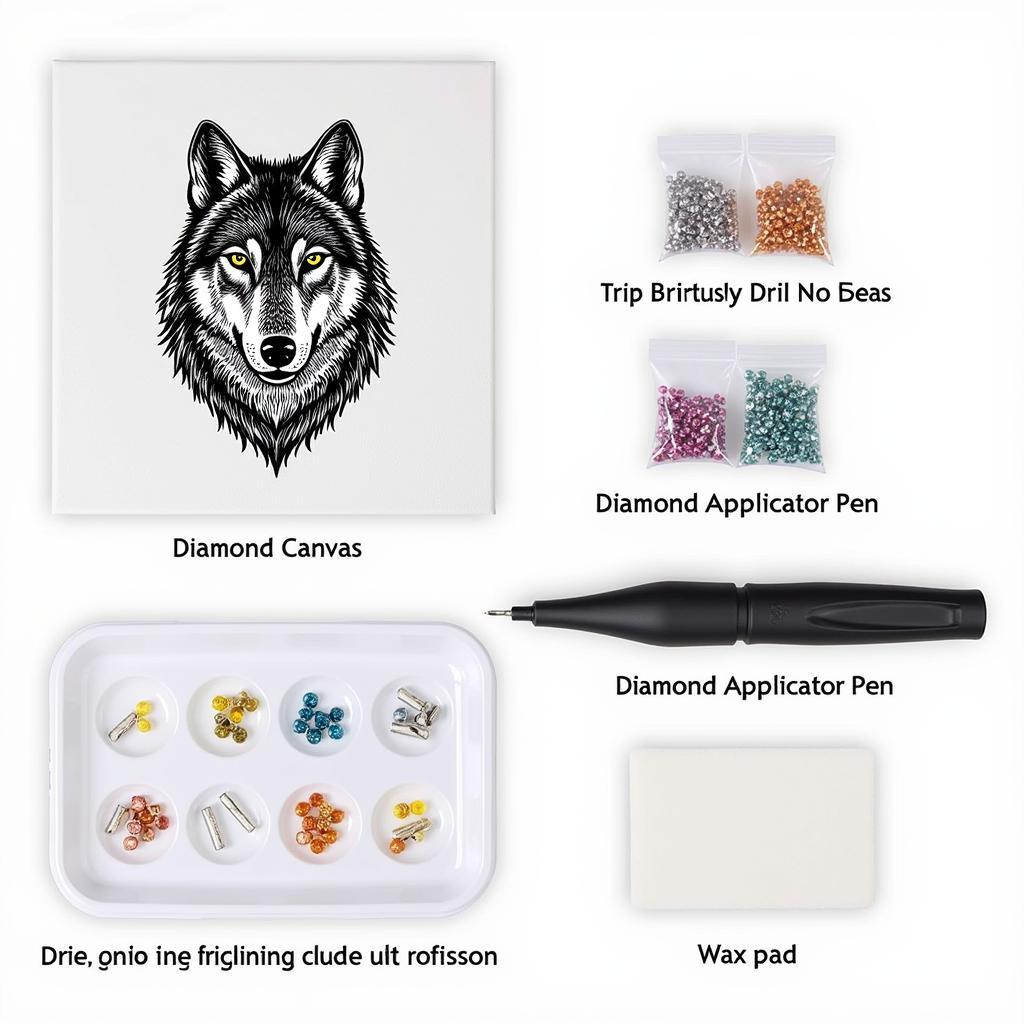 Close-up view of a wolf diamond art kit