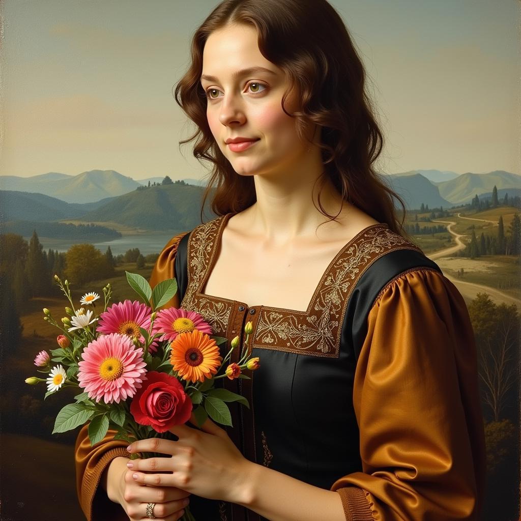 Renaissance Portrait of Woman with Flowers