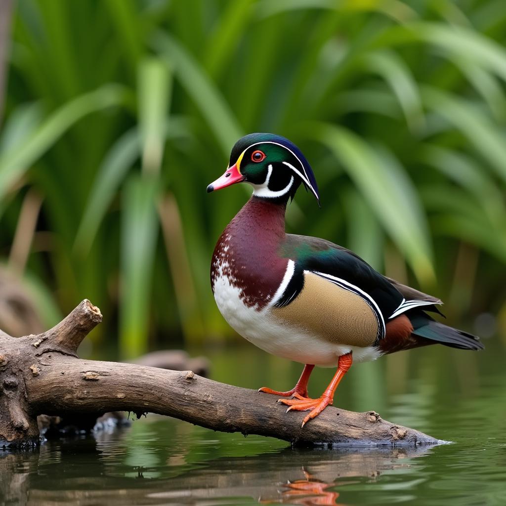 A photograph of a wood duck in its natural habitat