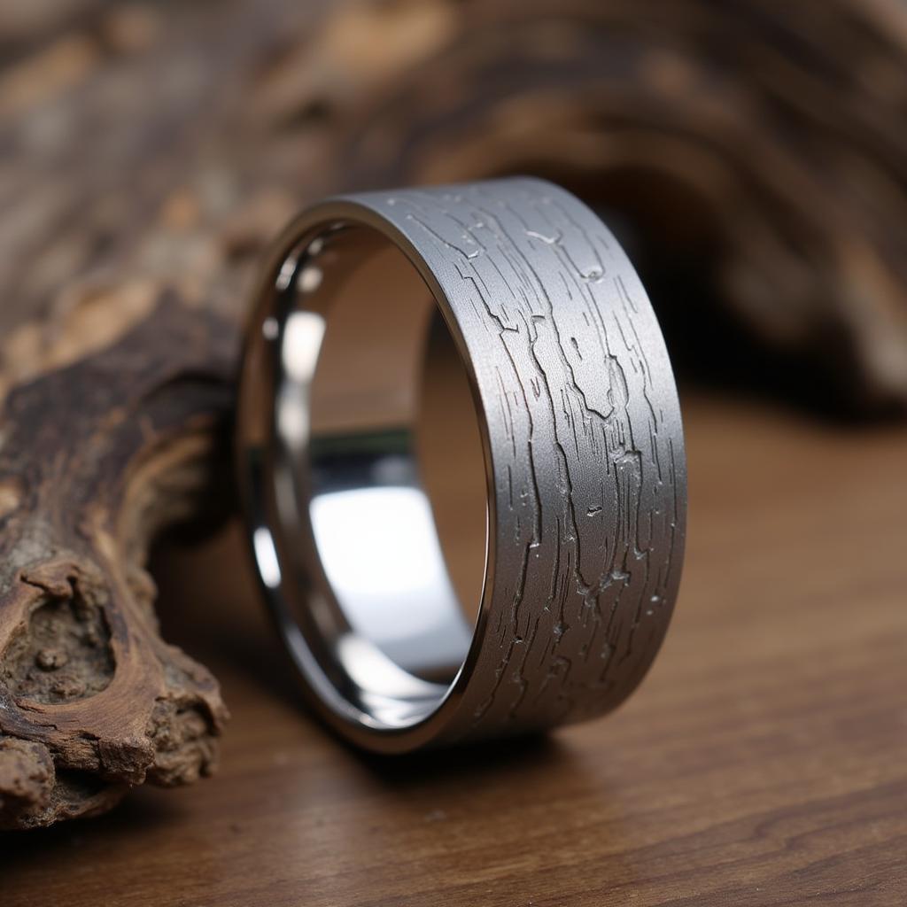 Wood Grain Pattern Platinum Art Carved Men's Wedding Band