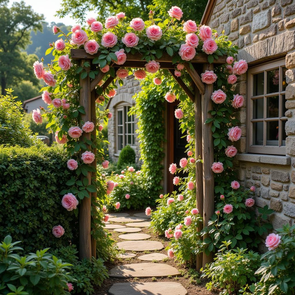 Wooden Art Trellis Supporting Climbing Roses