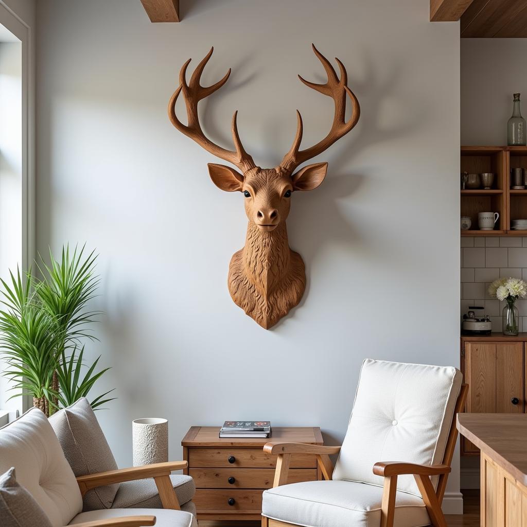 Wooden Deer Head Wall Art for Rustic Farmhouse Decor