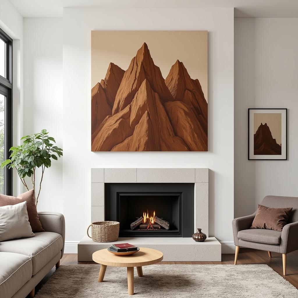 Wooden Mountain Wall Art in a Living Room Setting