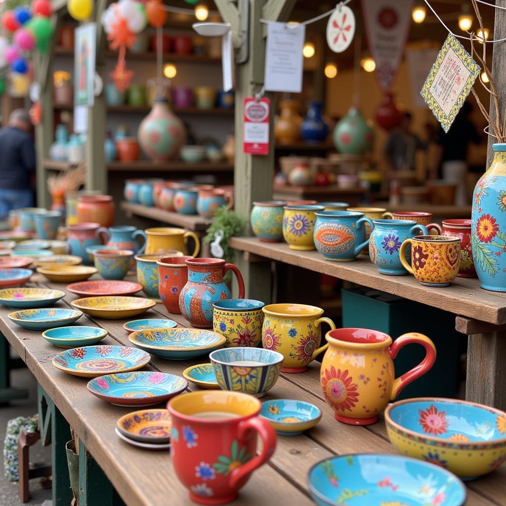 Colorful handmade pottery at the WV Arts and Crafts Fair