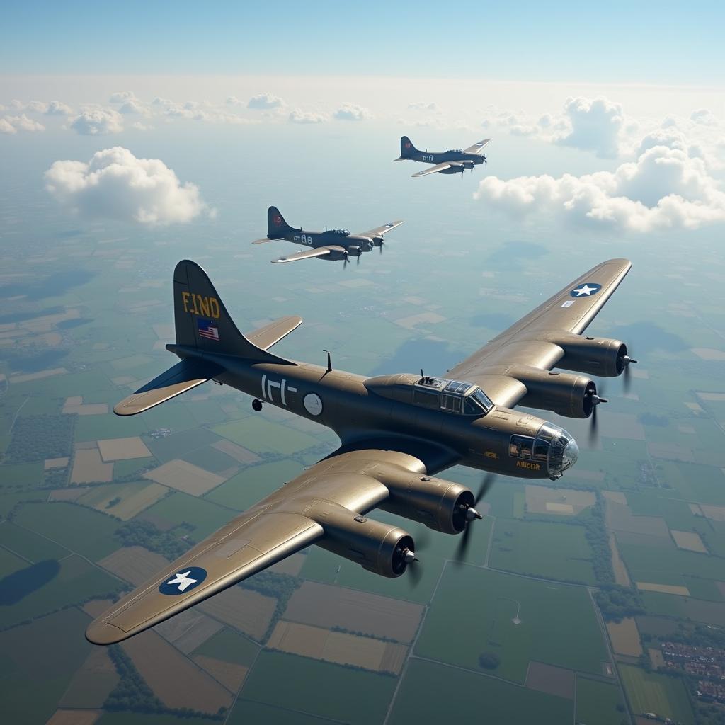 WWII Bomber Formation Flying Over Europe in a Digital Painting