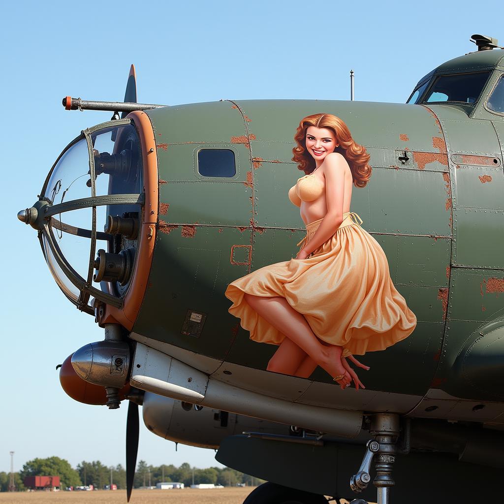 WWII Nose Art: Classic Pin-up Girl Design on a Bomber Plane