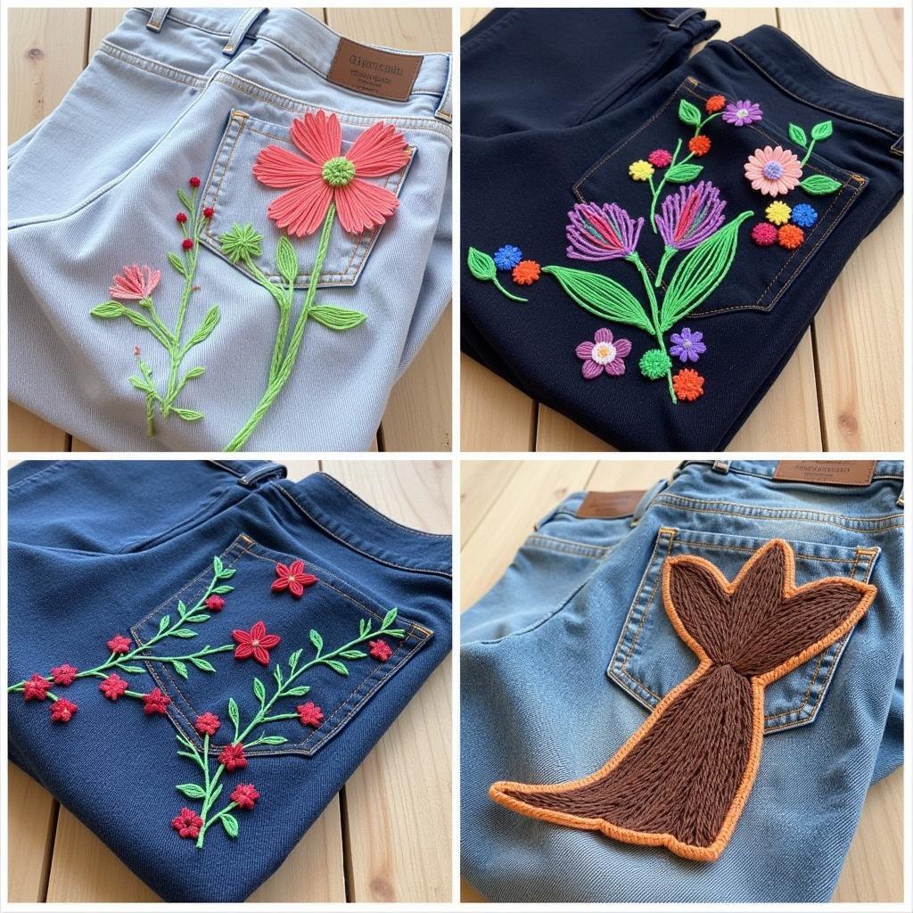 Yarn Art Embroidered Jeans Designs with Various Color Combinations