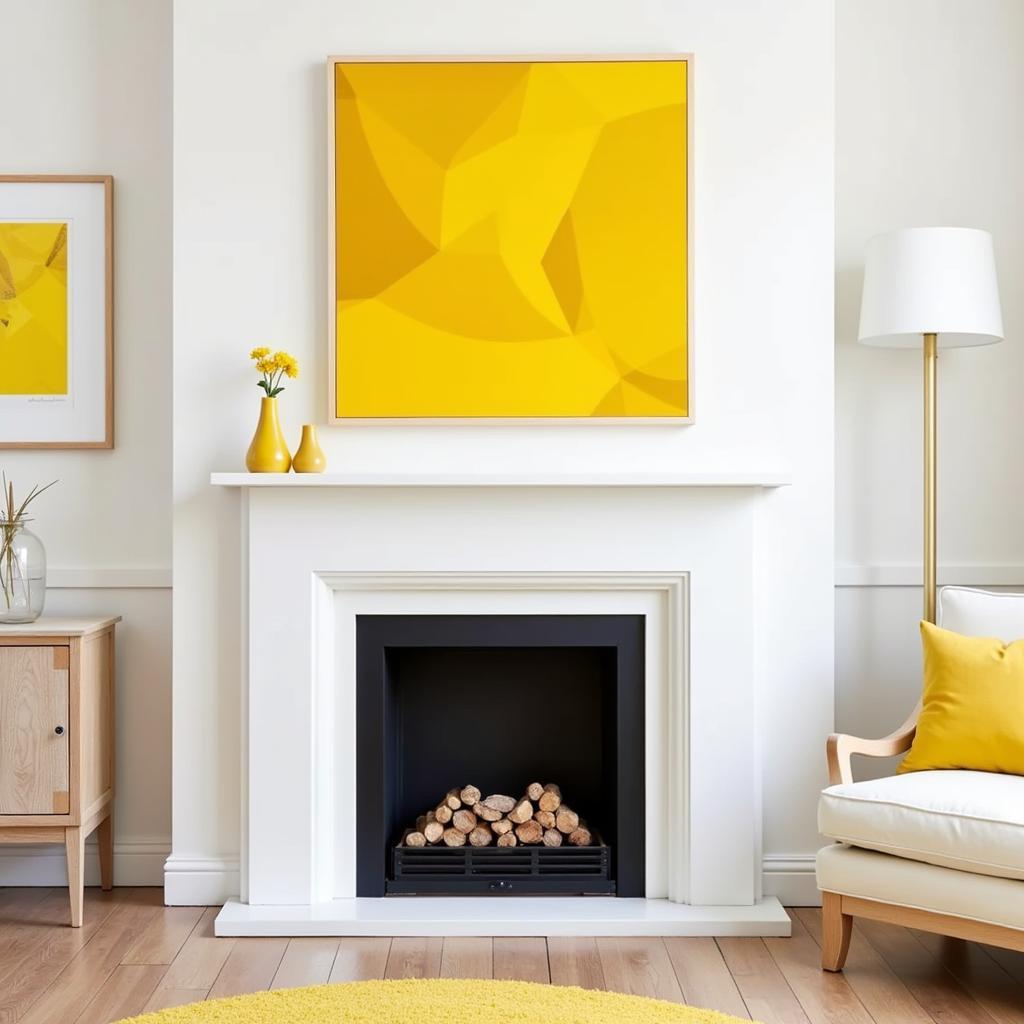 Yellow Geometric Wall Art Above Fireplace