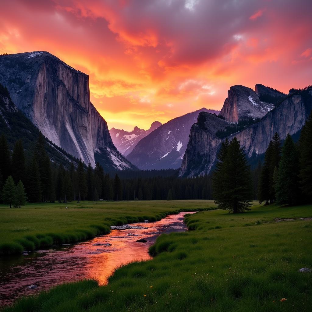 Yosemite Valley Sunset Landscape Photography Print