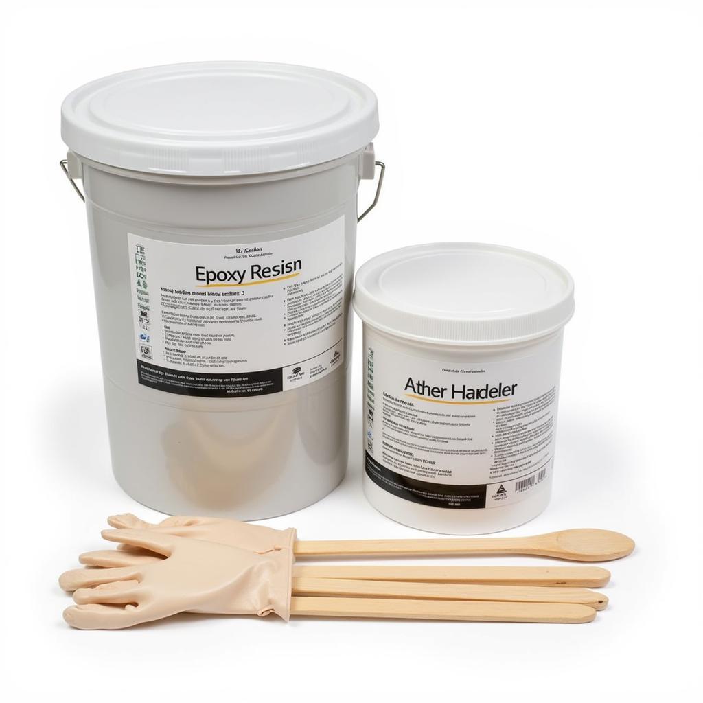 A complete 1-gallon food-safe epoxy resin kit with resin, hardener, mixing sticks, and gloves.