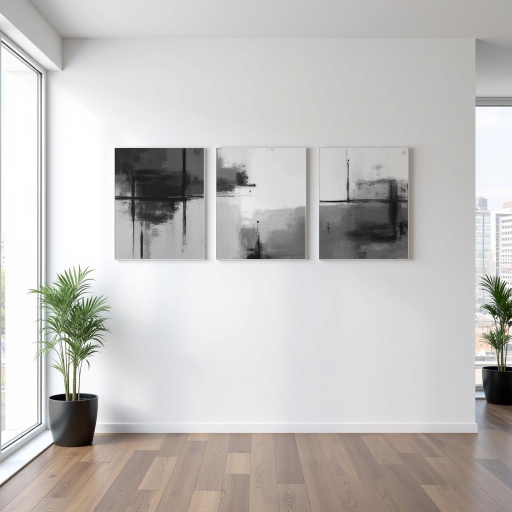 Modern 3 Panel Abstract Wall Art in an Office