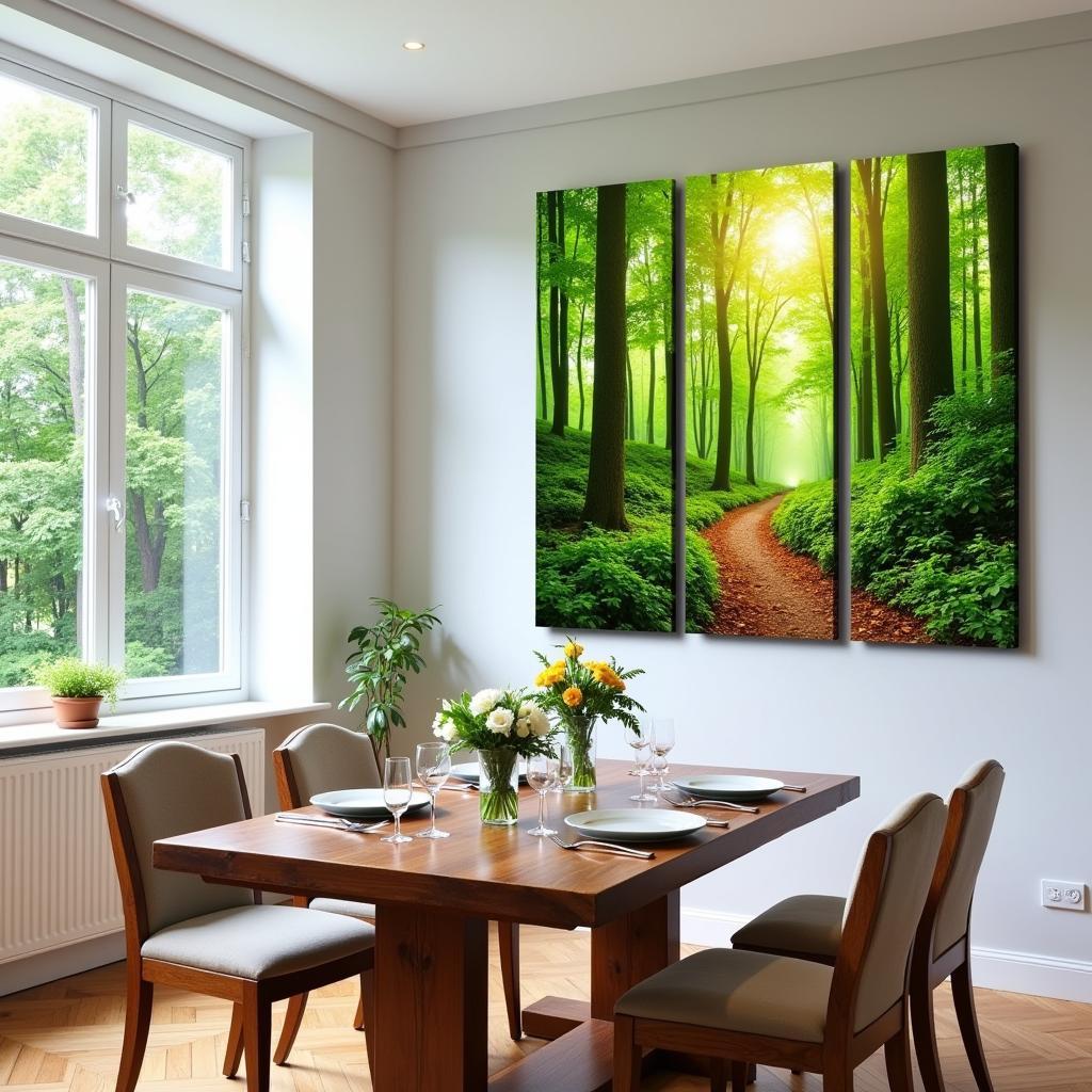 Nature-Themed 3 Pc Canvas Wall Art in a Dining Room