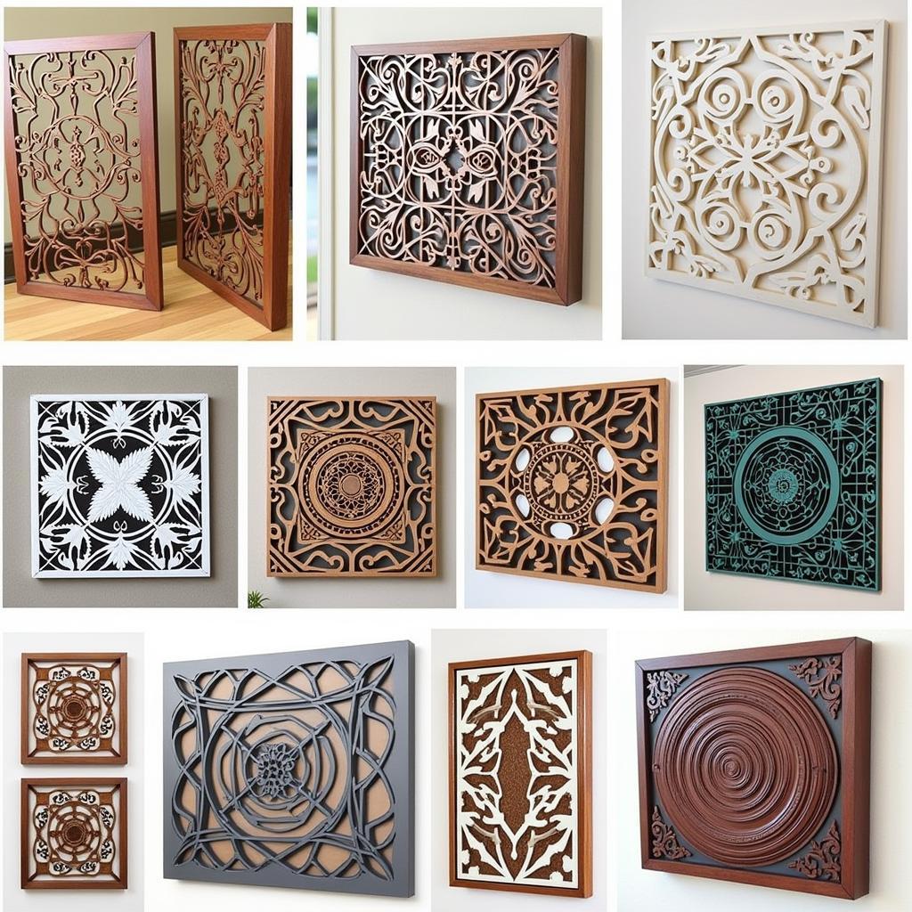 Variety of 3D art panels showcasing different materials, patterns, and sizes.