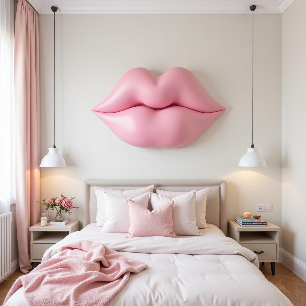 3D Lips Wall Art in a Bedroom