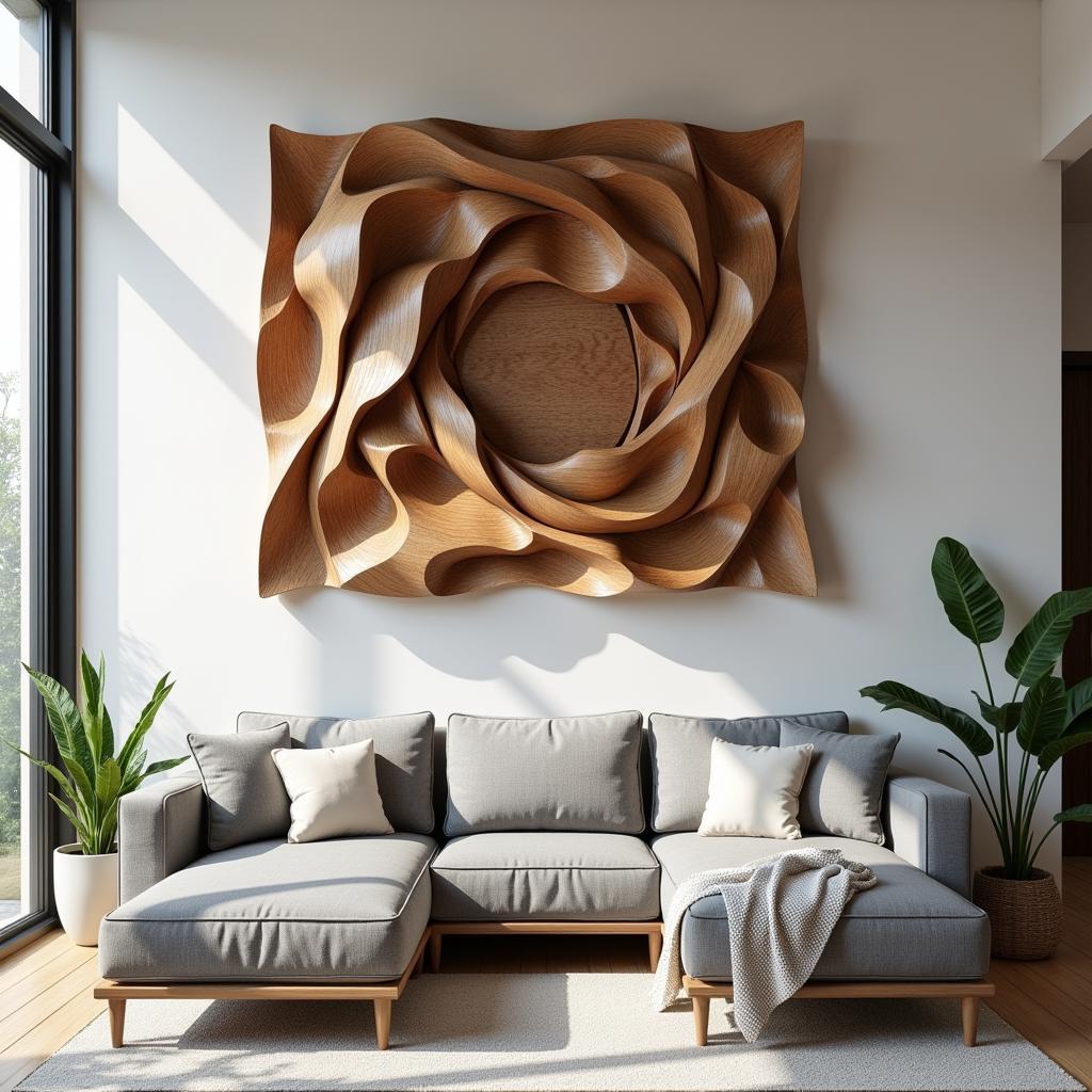 3D Wooden Wall Art in a Living Room Setting