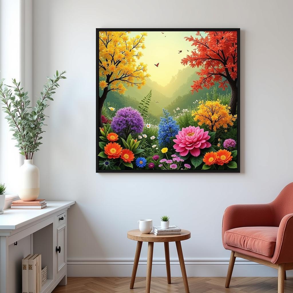 48x48 Framed Digital Floral Landscape Art