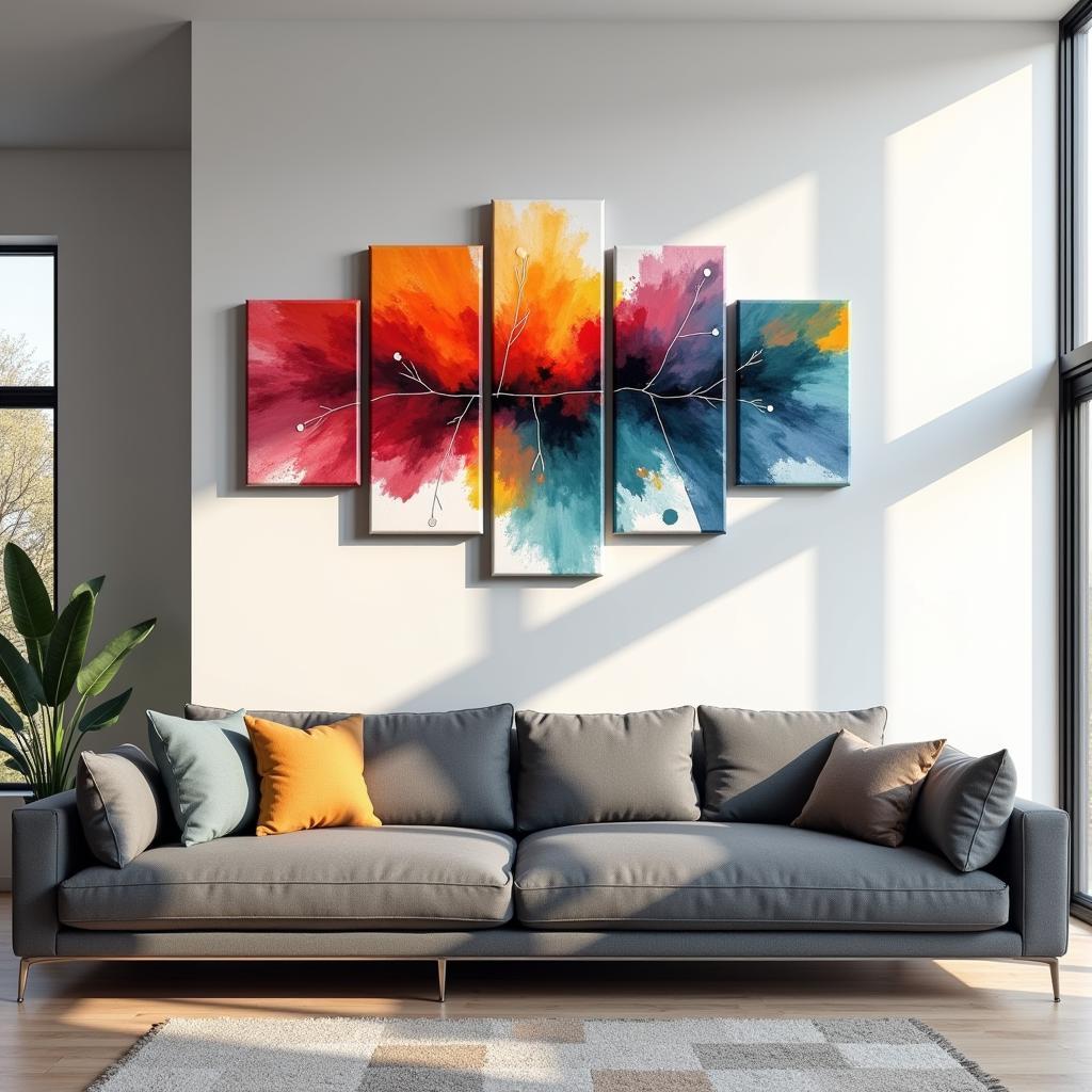 Modern Living Room with 5 Piece Art