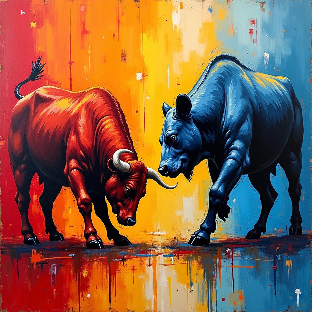 Abstract Bull and Bear Painting in Vibrant Colors