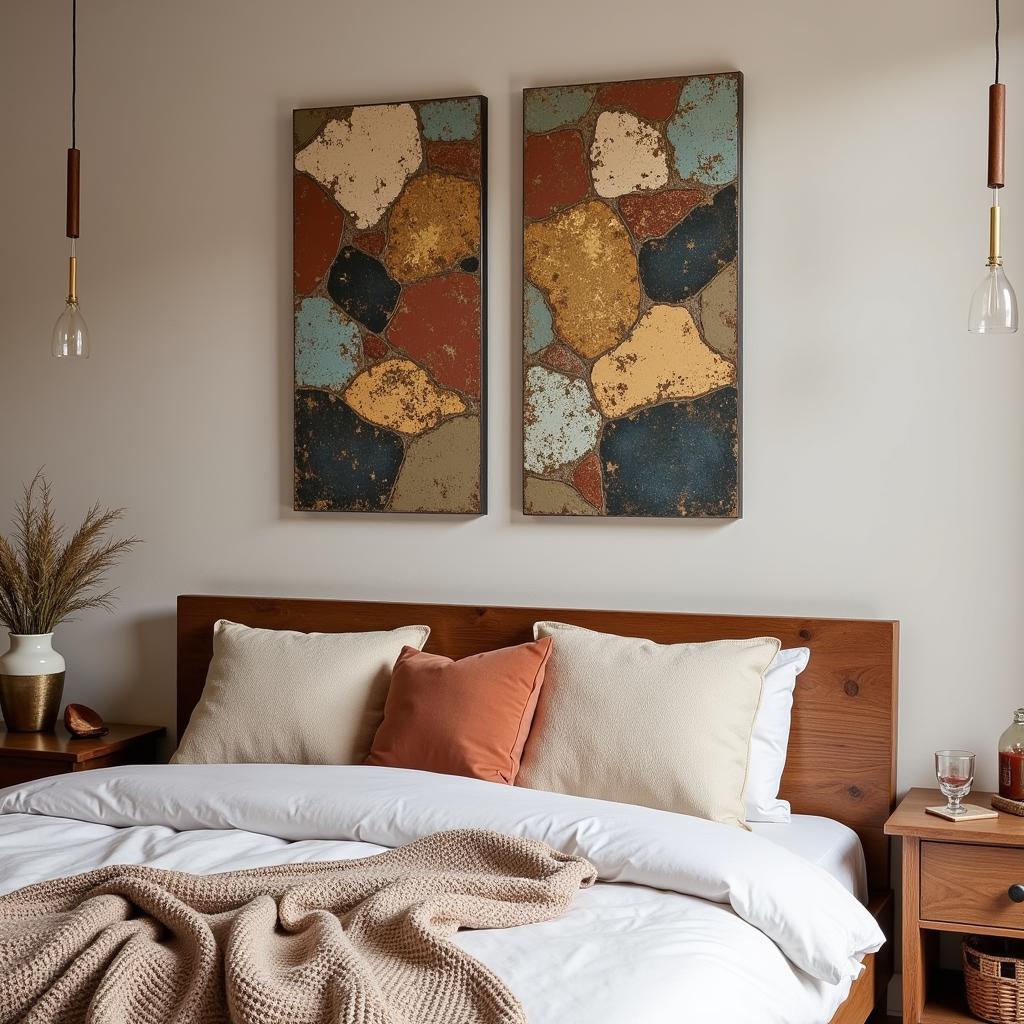 Abstract Metal Wall Art in a Bedroom